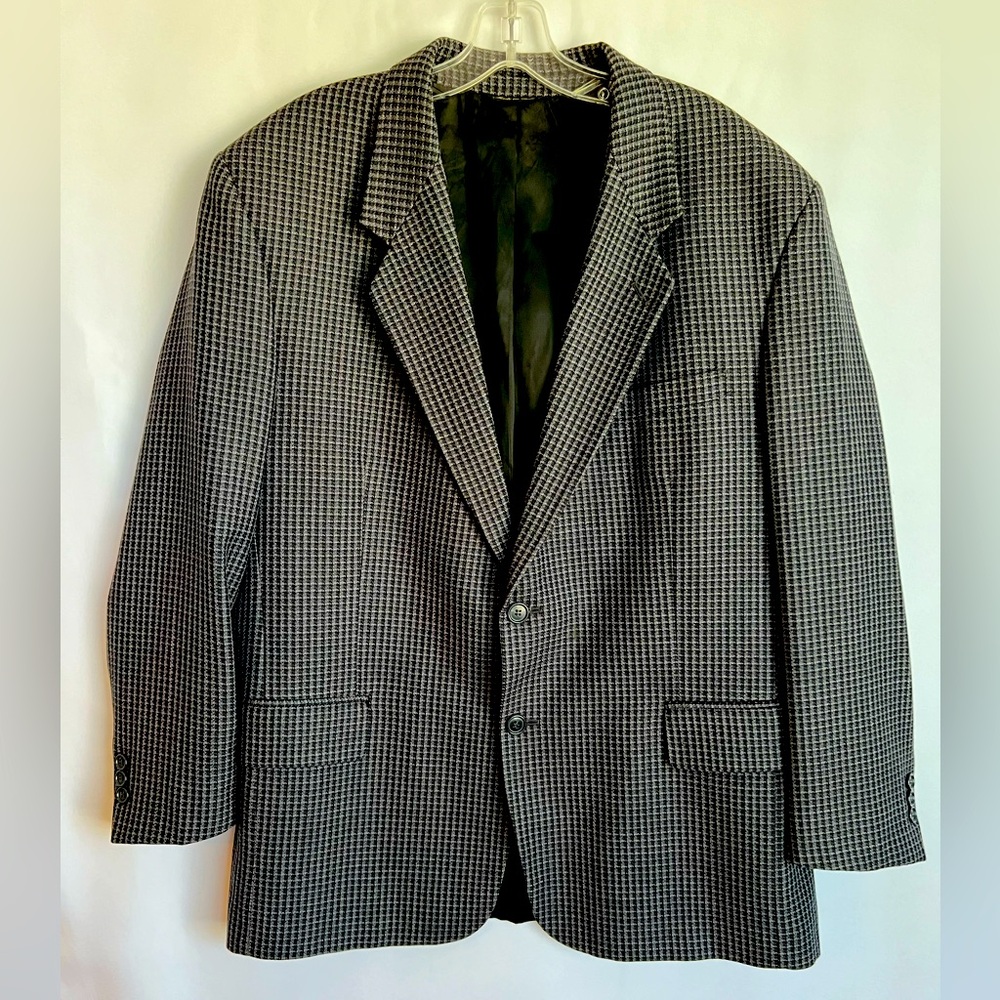 Vito Rufolo Mens Plaid Single Breasted Sports Black Gray Plaid Coat Size 44R